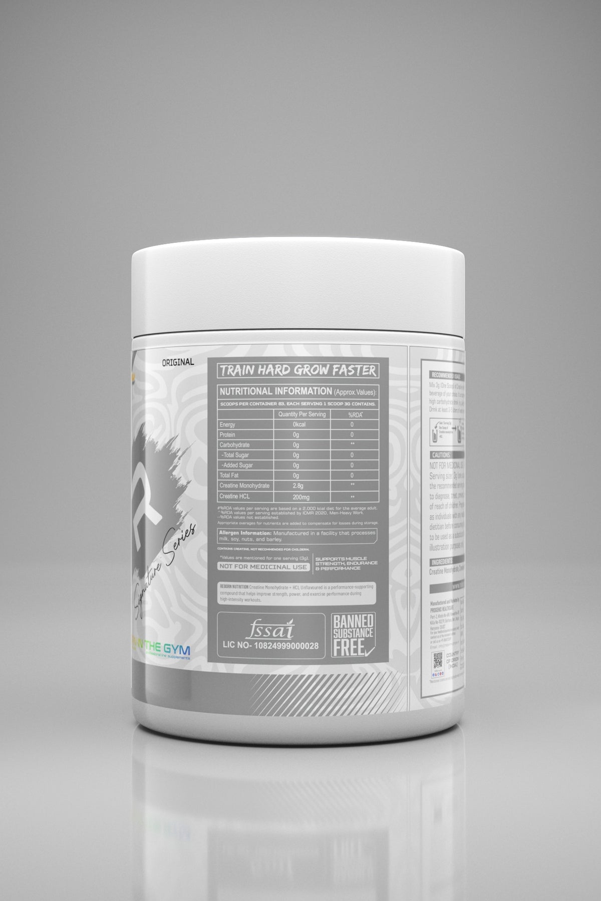 Reborn Nutrition Micronised Creatine Monohydrate + HCL – 3000 mg, Unflavoured, 250 g (83 Servings)