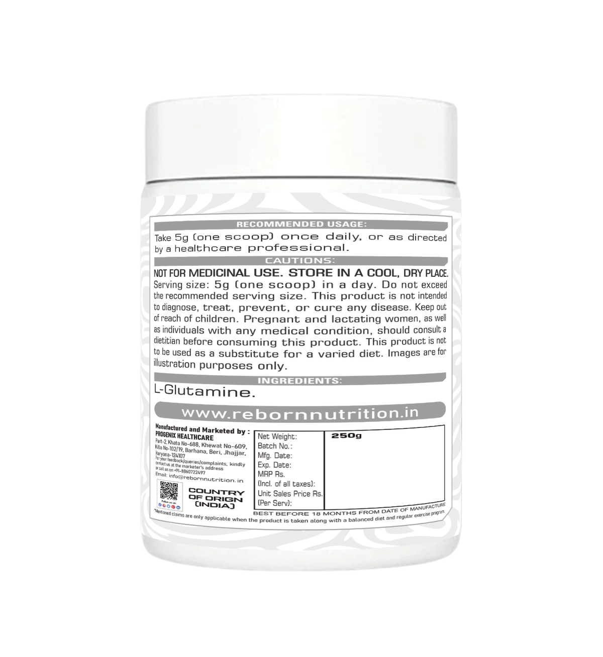 REBORN NUTRITION PRO ACTIVE L-GLUTAMINE | 50 Serving