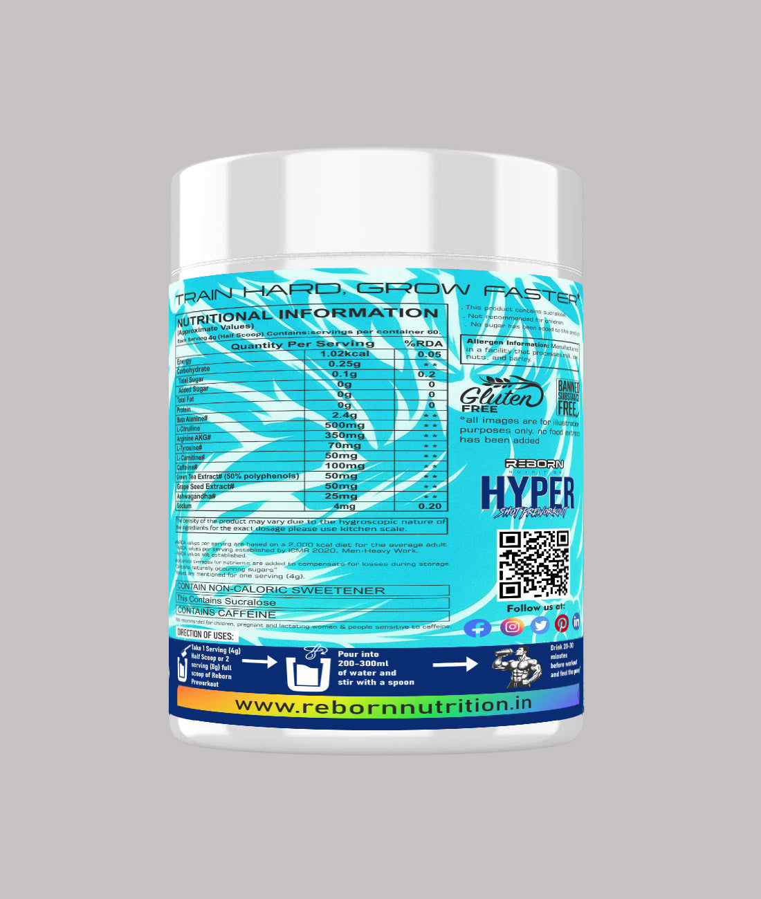 REBORN NUTRITION NUTRACEUTICALS HYPER  SHOT PRE-WORKOUT , 60 SERVINGS