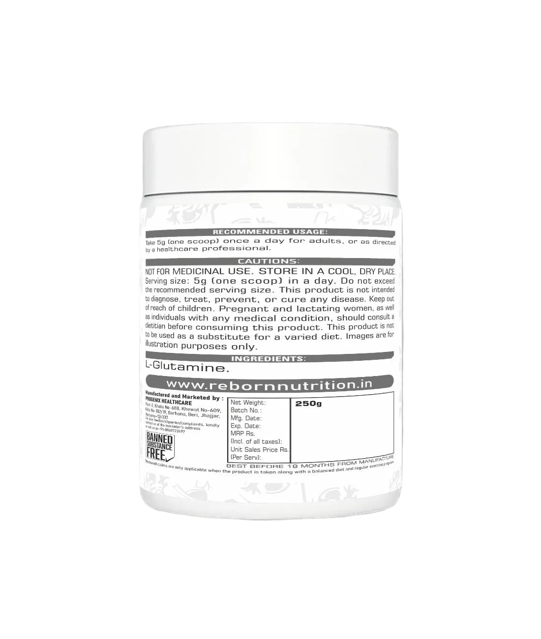 REBORN PRO ACTIVE L-GLUTAMINE PURE MICRONIZED , 50 SERVINGS