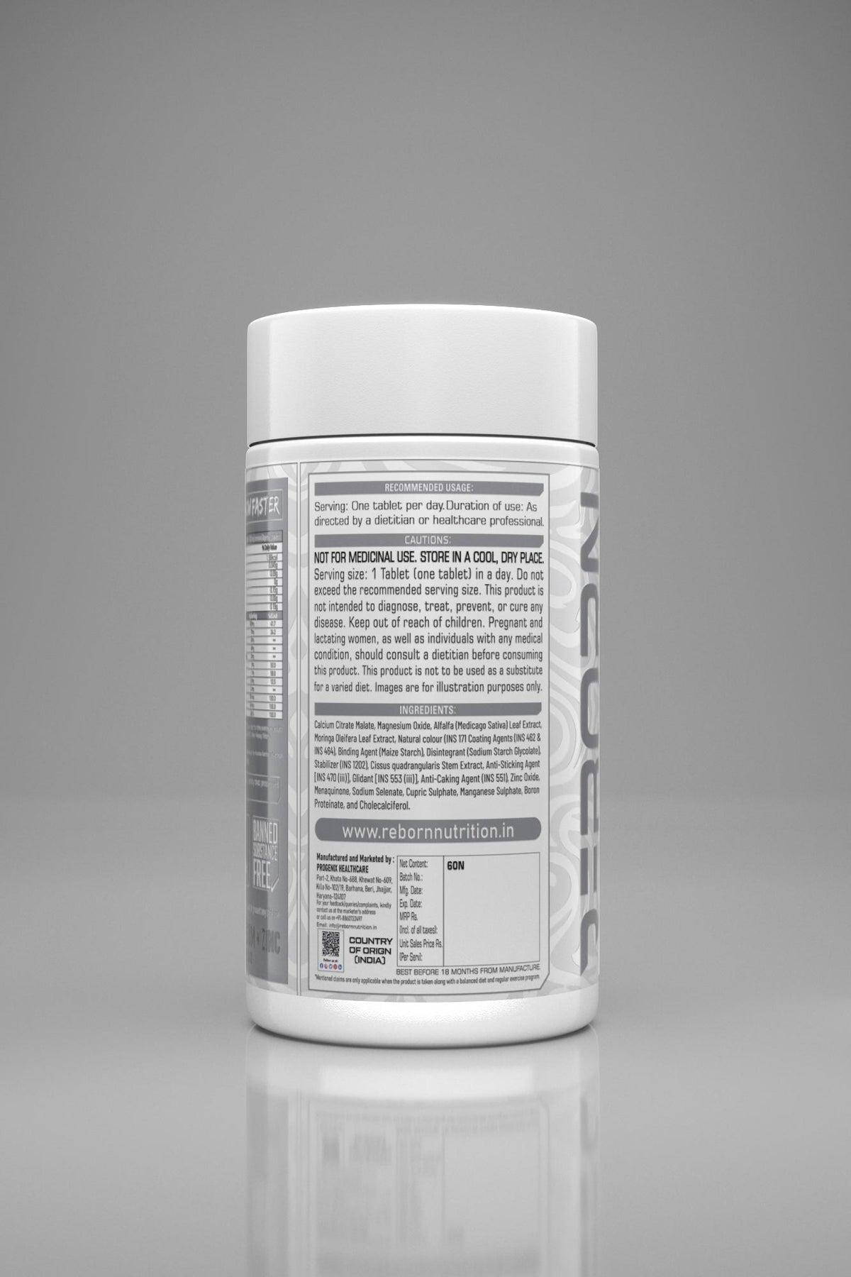 REBORN NUTRITION DAILY CALCIUM MAGNESIUM + ZINC WITH VITAMIN D3 & K2 | 60 TABLETS