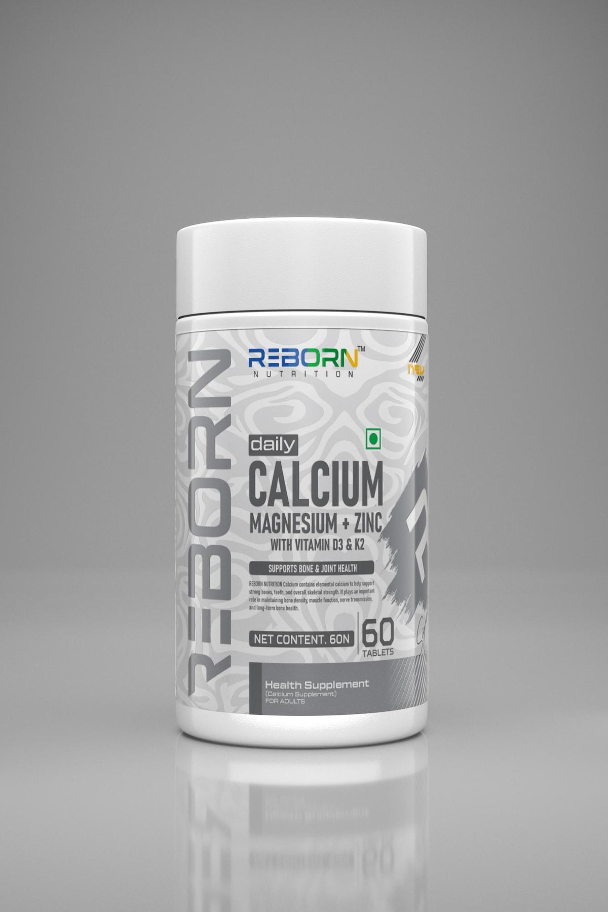 REBORN NUTRITION DAILY CALCIUM MAGNESIUM + ZINC WITH VITAMIN D3 & K2 | 60 TABLETS