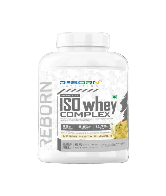 REBORN NUTRITION PRO-ACTIVE ISO WHEY COMPLEX ,25G PROTEIN | 55 SERVINGS | KESAR PISTA FLAVOUR